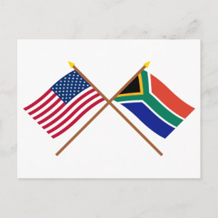 Carte Postale États-Unis et Afrique du Sud drapeaux croisés