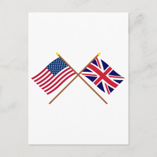 Carte Postale États-Unis et Royaume-Uni Drapeaux croisés