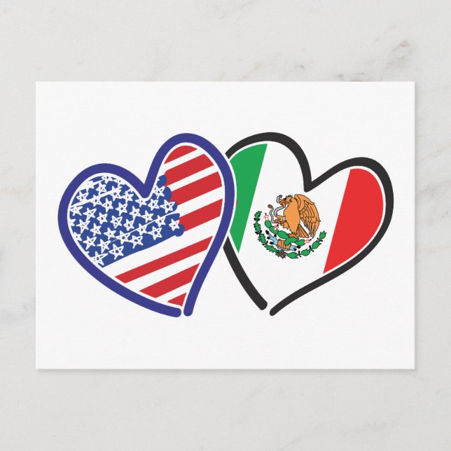 Carte Postale États-Unis Mexique Coeur Flags (Devant)
