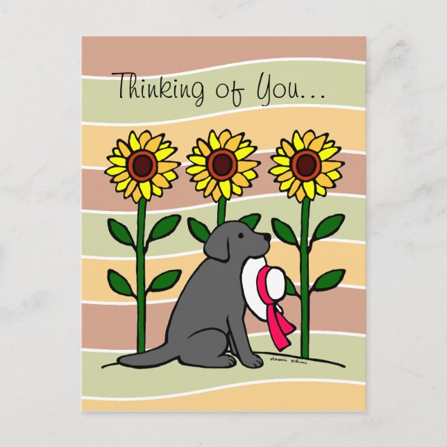 Carte Postale Été Black Labrador avec des tournesols (Devant)