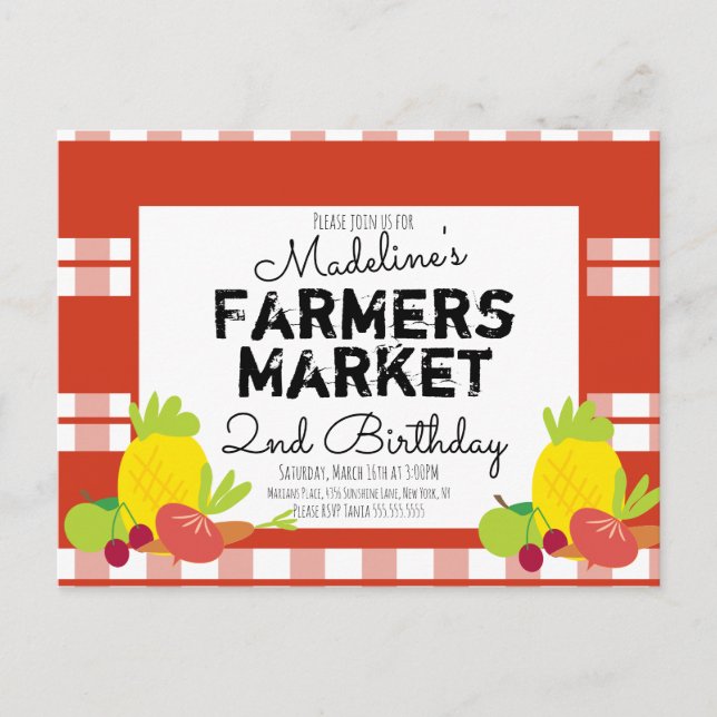 Carte Postale Été Fermiers Marché Légumes Pique-nique Anniversai (Devant)
