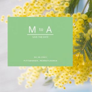 Carte Postale Été Monogramme vert Enregistrer la date