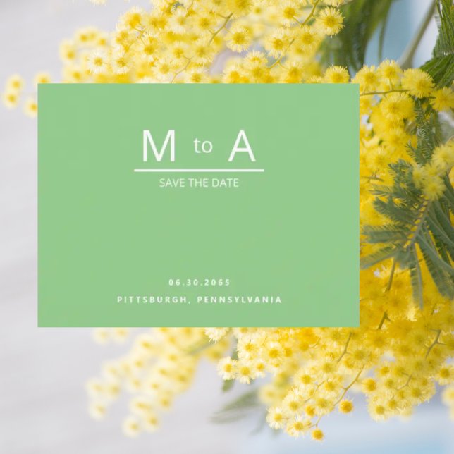Carte Postale Été Monogramme vert Enregistrer la date (Créateur téléchargé)