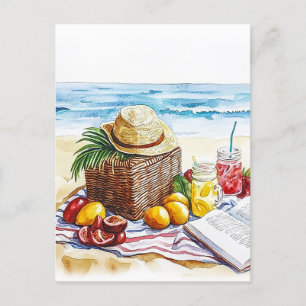 Carte Postale Eté Plage Pique-nique Aquarelle Illustration - Vib