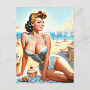 Carte Postale Été vintage fille à l'épingle