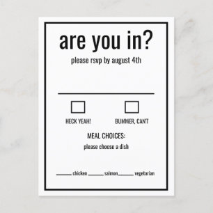 Carte Postale Êtes-vous dans rsvp drôle noir et blanc minimal