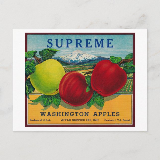 Carte Postale Étiquette Apple suprême - État de Washington (Devant)
