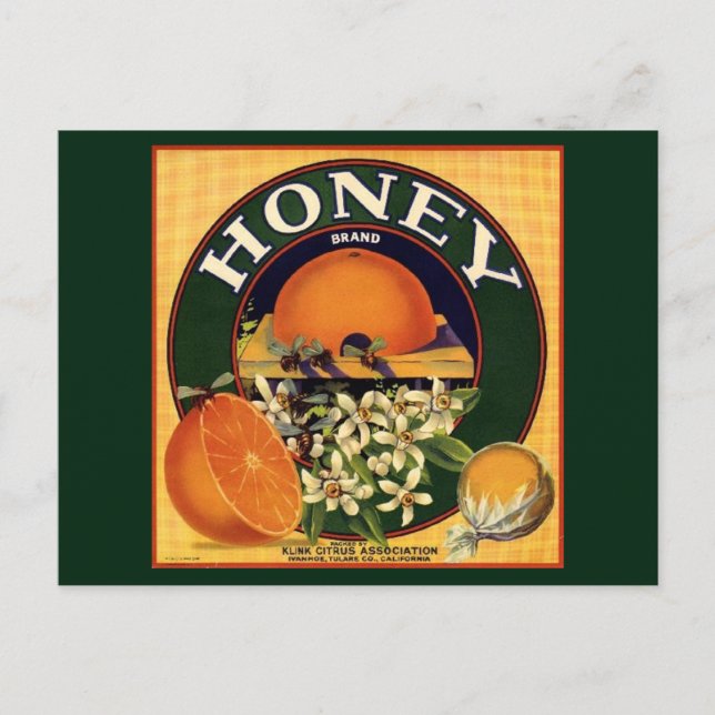 Carte Postale Étiquette de caisse d'agrumes de la marque Honey (Devant)