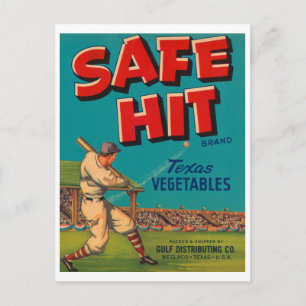 Carte Postale Étiquette de caisse vintage Safe Hit - Baseball