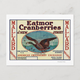 Carte Postale Étiquette de marque Mallard Eatmor Cranberries
