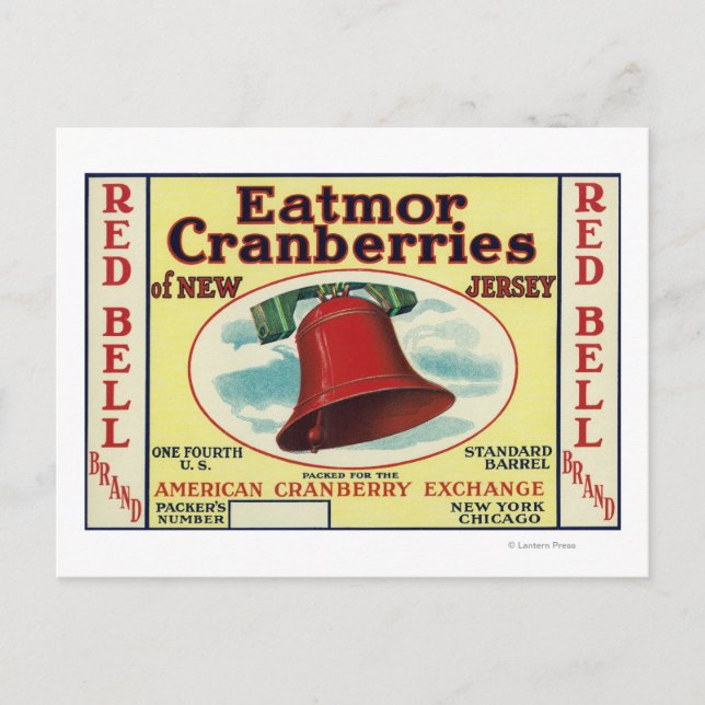 Carte Postale Étiquette de marque Red Bell Eatmor Cranberries (Devant)