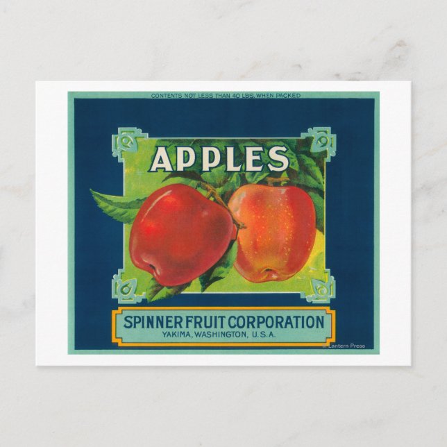 Carte Postale Étiquette de pomme de fruits à spiner - Yakima, WA (Devant)