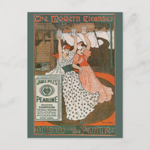 Carte Postale Étiquette de produit vintage Art Pearline Nettoyan