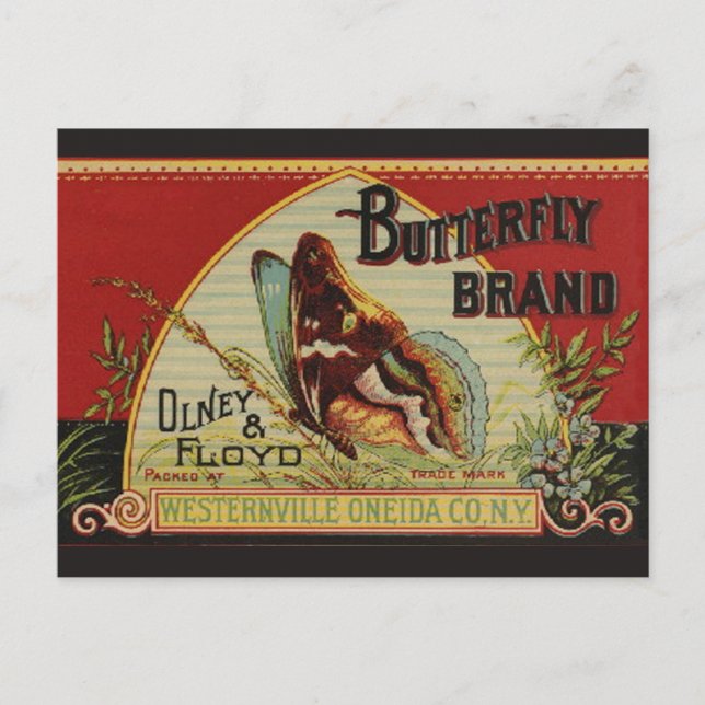 Carte Postale Étiquette de publicité pour papillon antique (Devant)