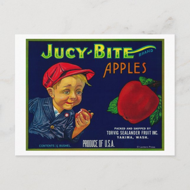 Carte Postale Étiquette du taux de pomme Jucy BiteYakima, WA (Devant)