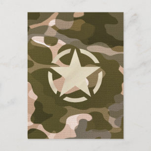 Carte Postale Étiquette sur le style de camouflage Burlap