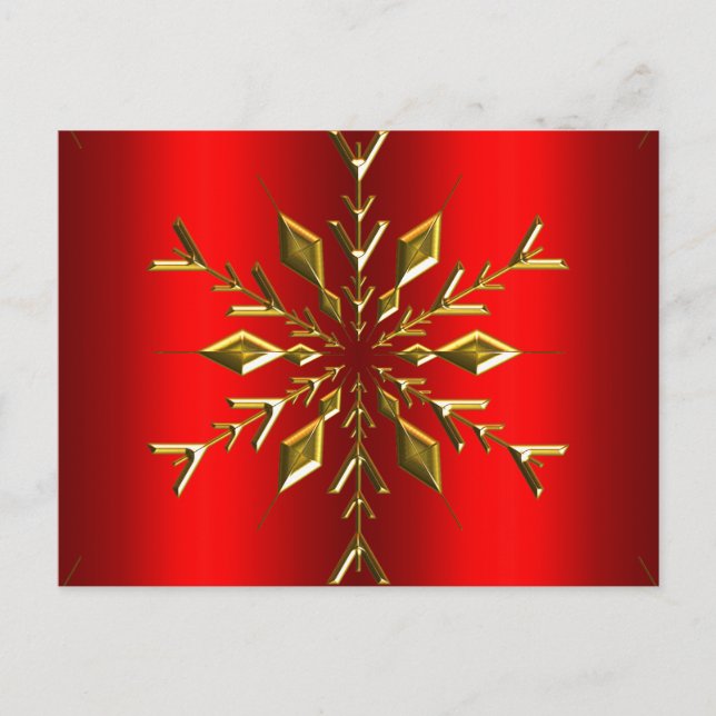 Carte Postale Étoile de neige en or pour Noël rouge (Devant)