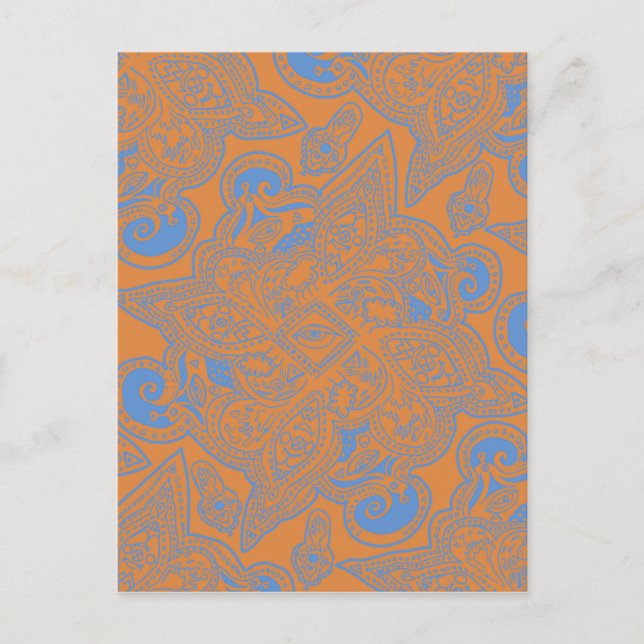 Carte Postale Étoile orange et bleu perse Mandala Motif (Devant)