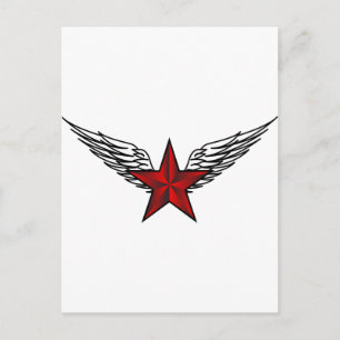 Carte Postale étoile rouge avec ailes