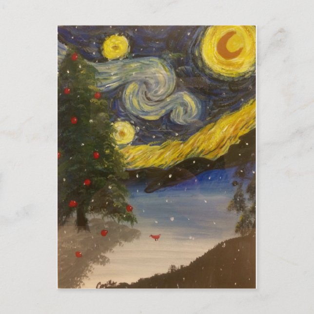 Carte postale étoilée de nuit de Noël (Devant)