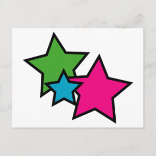 Carte Postale Étoiles Colorées Rose Vert Bleu Noir