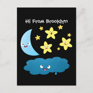 Carte Postale Étoiles de chant mignonnes, lune et nuage de dessi