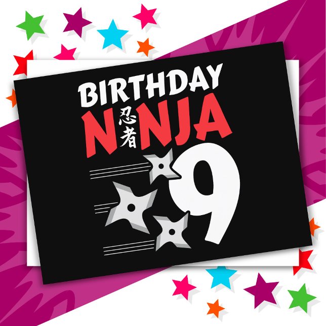 Carte Postale Étoiles de fête de ninja de 9 ans pour enfants 9e  (Créateur téléchargé)