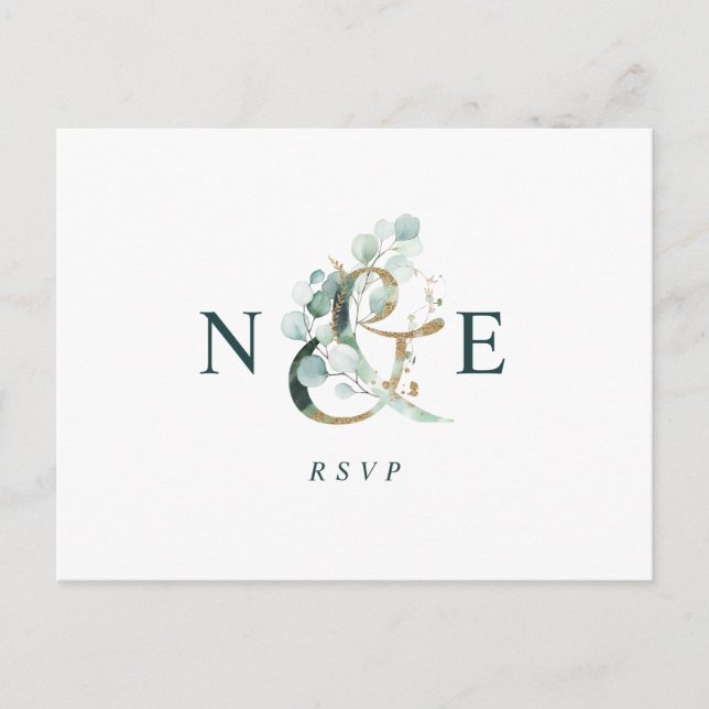 Carte Postale Eucalyptus Ampersand Gold Green Weddingen RSVP (Devant)