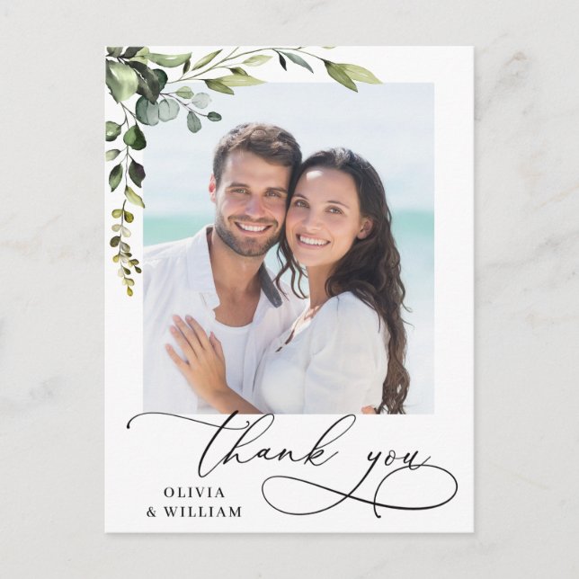 Carte Postale Eucalyptus Aquarelle Mariage Merci photo (Devant)
