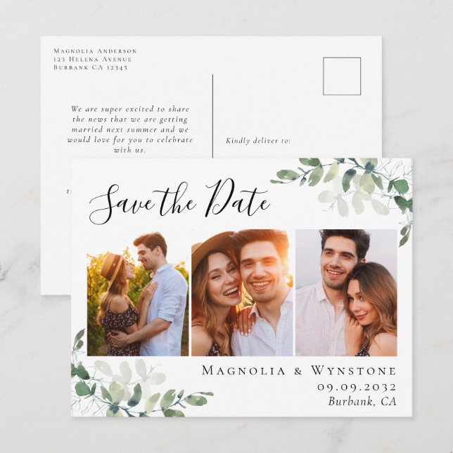 Carte Postale Eucalyptus aquarelle photo mariage Enregistrer la  (Devant / Derrière)