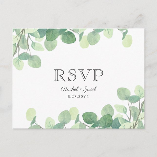Carte Postale Eucalyptus Aquarelle Verdure Mariage RSVP (Devant)