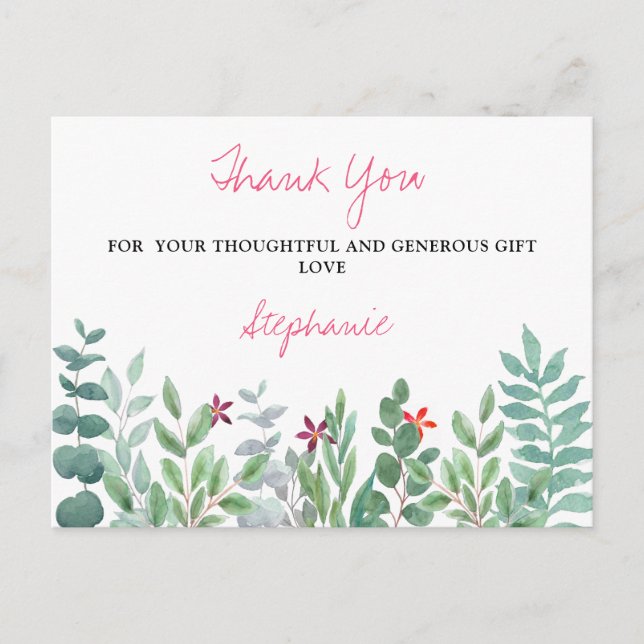 Carte Postale Eucalyptus Baby shower de verdure Merci Postca (Devant)