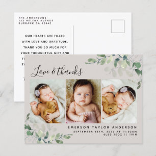 Carte Postale Eucalyptus beige Photo Merci bébé Faire-part