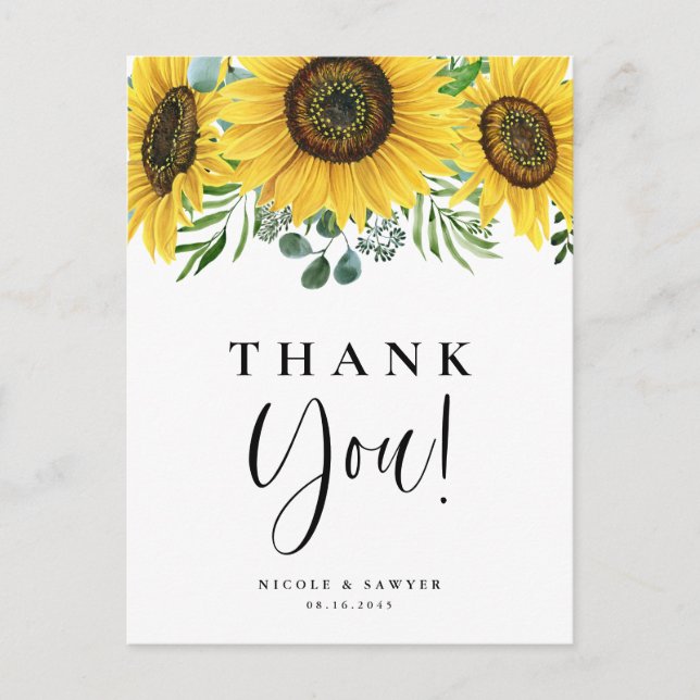 Carte Postale Eucalyptus et tournesols Mariage Merci (Devant)