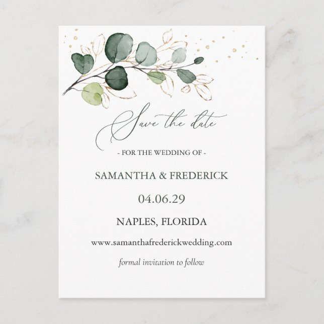 Carte Postale Eucalyptus Foliage Gold Feuilles Enregistrer la da (Devant)
