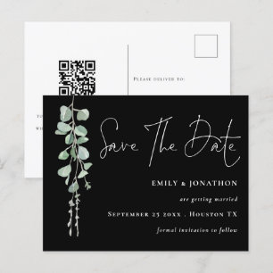 Carte Postale Eucalyptus QR Code Script Noir Enregistrer La Date