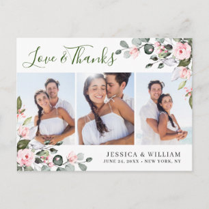 Carte Postale Eucalyptus Rose Roses Mariage 3 Merci photo