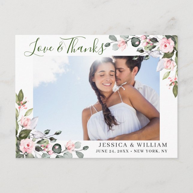 Carte Postale Eucalyptus Rose Roses Mariage Merci photo (Devant)