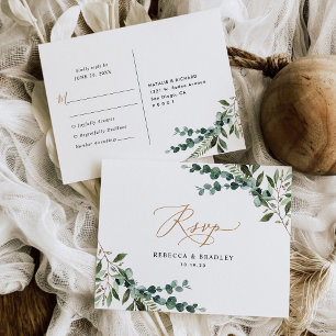 Carte Postale Eucalyptus Rustique Verdure Mariage d'or RSVP