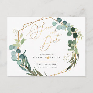 Carte Postale Eucalyptus rustique, verdure Sauvez la date