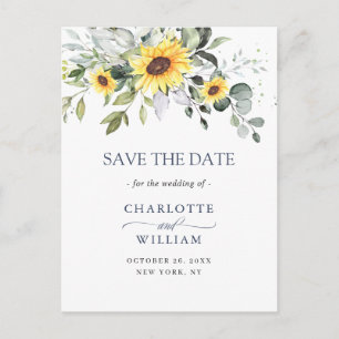 Carte Postale Eucalyptus Sunflower Wedding Save the Date QR code