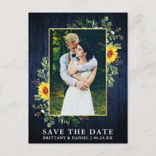 Carte Postale Eucalyptus Tournesol Bleu Bois Enregistrer La Date