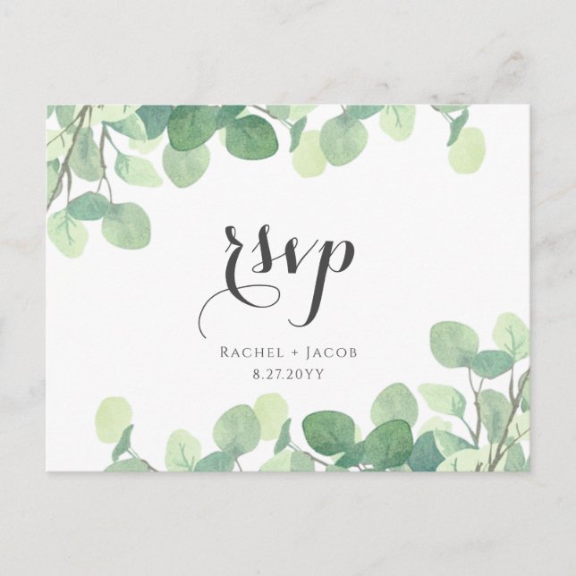 Carte Postale Eucalyptus Verdure Moderne Script Mariage RSVP (Devant)