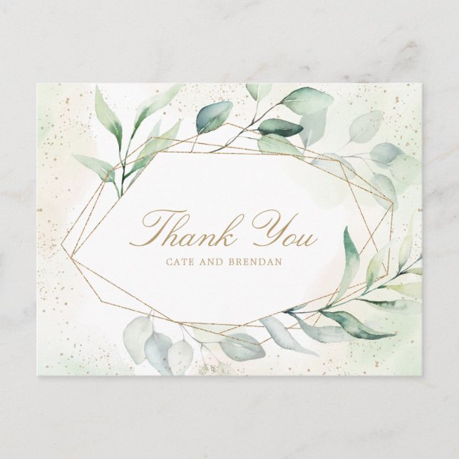 Carte Postale Eucalyptus Vert Merci Mariage géométrique (Devant)