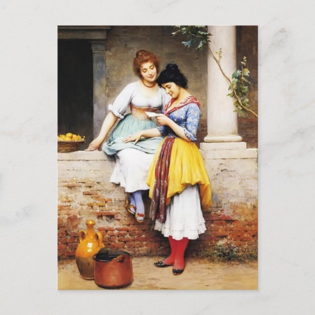 Carte Postale Eugene de Blaas - Lettre d'amour (Devant)