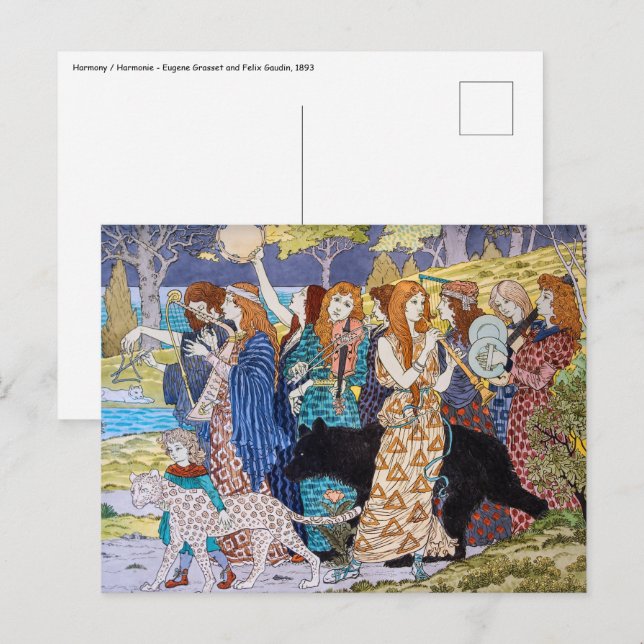 Carte Postale Eugene Grasset - Panneau Décoratif Harmonie (Devant / Derrière)