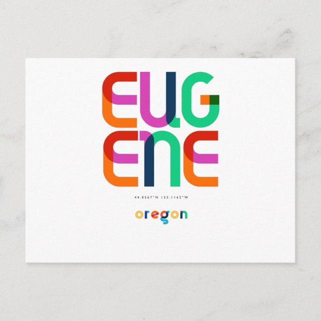 Carte Postale Eugene Oregon Mid Century, Pop Art, (Devant)