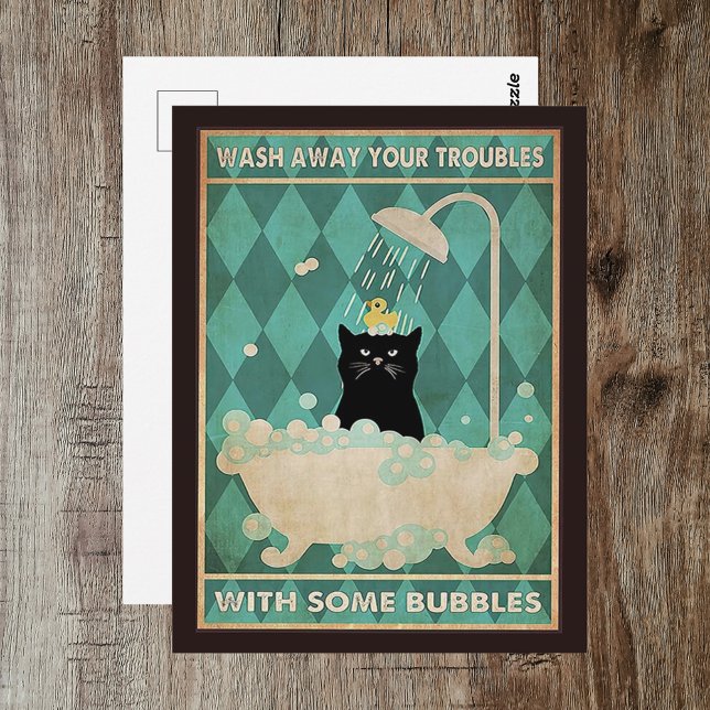 Carte Postale Évadez-vous de vos ennuis - Chat mignon rétabli  (Wash Away Your Troubles - Cute Cat Get Well Postcard
)