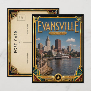 Carte Postale Evansville Indiana Art Déco vintage de l'âge d'or