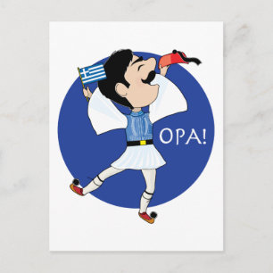 Carte Postale Evzone grecque danse avec Drapeau OPA!